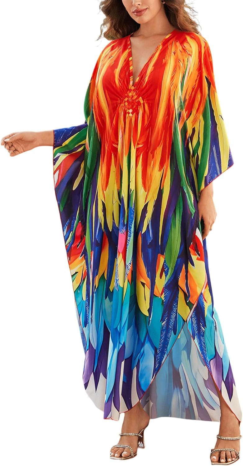 KECVOT Kaftan Dresses for Women Plus Size Batwing Sleeve Caftans Long Bathing Suit Cover Up Maxi Beach Dress Loungewear - Image 1